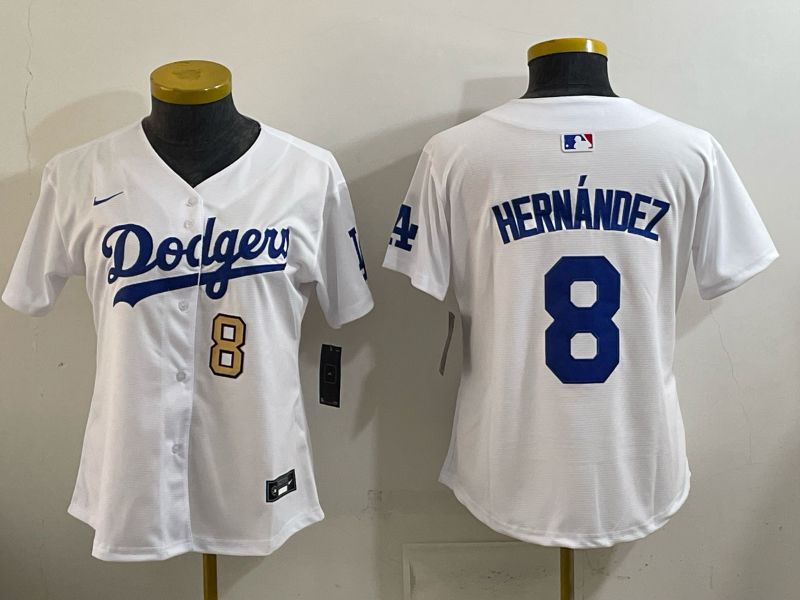 Women 2026 Nike Los Angeles Dodgers #8 Hernandez White Game MLB Jersey 014